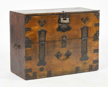 Korean Iron Mounted Hardwood Bandaji / Blanket Chest