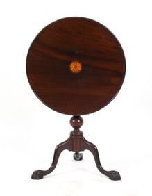 Chippendale Style Inlaid Mahogany Tilt-Top Tea Table