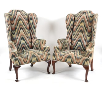 Pair of Fully Upholstered Wingback Chairs, Late 20th Century