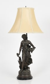 French Patinated Spelter Figural Table Lamp, Early 20th Century