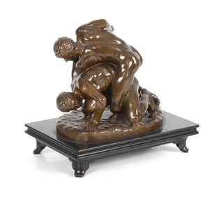 French Patinated Bronze Figural Group: Uffizi Wrestlers, Barbedienne