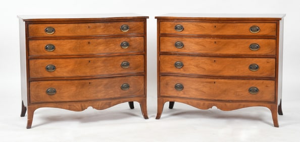 Pair of Federal Style Inlaid Mahogany Serpentine Chests, Beacon Hill