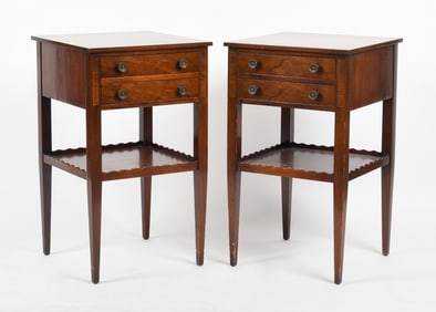 Pair of Federal Style Inlaid Mahogany Work Tables, Beacon Hill