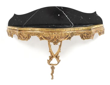 Rococo Style Polished Brass and Marble Console d'Applique, 20th Century