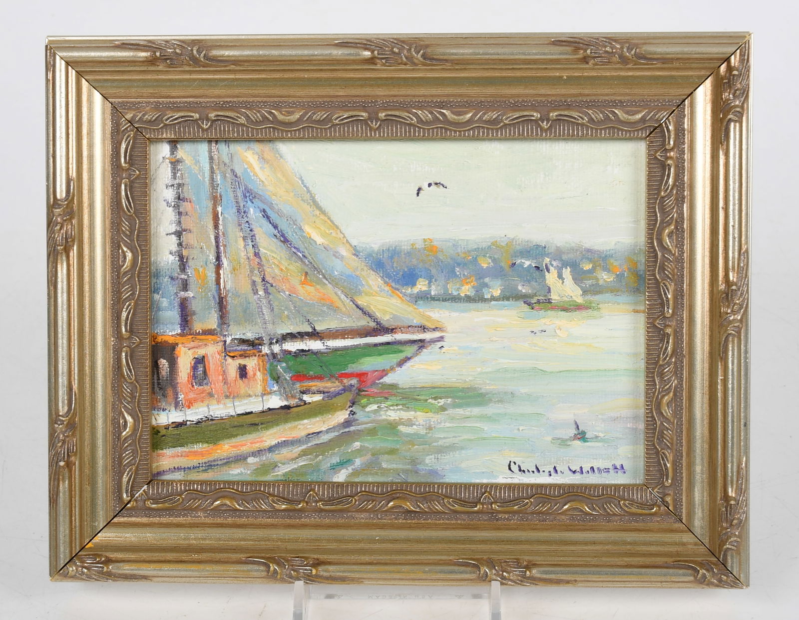 Christopher G. Willett (Born 1959) Gloucester Harbor: Christopher G. Willett (Born 1959) Gloucester Harbor Oil on board, signed at the lower right. Dimensions: 5in x 7in, the frame 7 1/2in x 9 1/2in. 