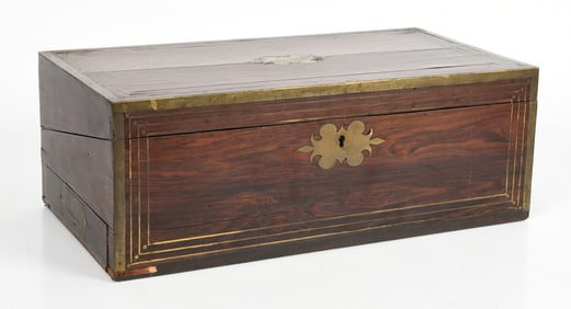 Large George III Cut Brass Inlaid Rosewood Lap Desk, Early 19th Century