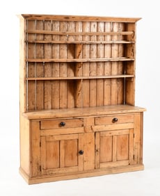 Irish Provincial Scrubbed Pine Stepback Cupboard / Dresser, 19th Century