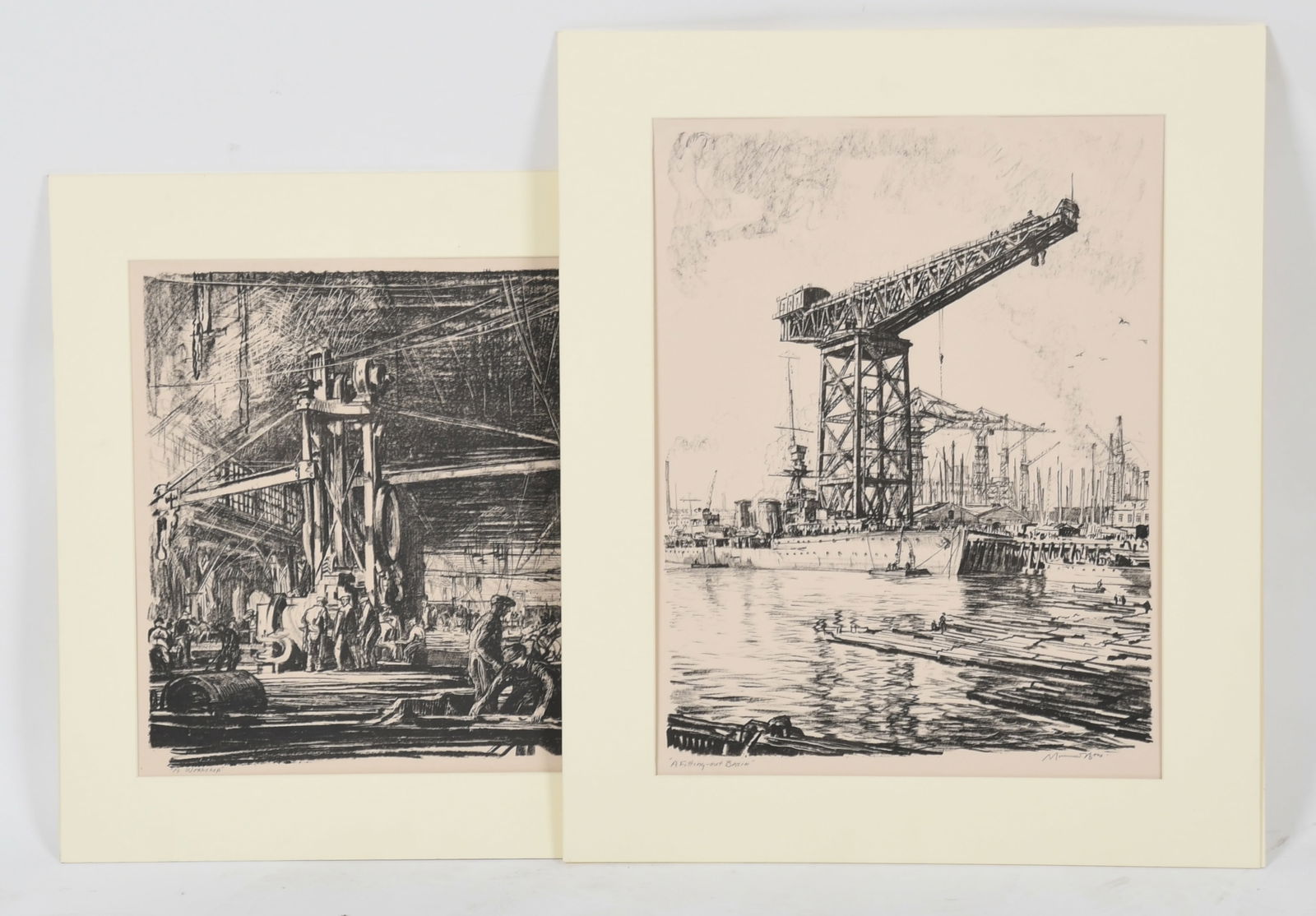 Muirhead Bone (1876 - 1953) Two Lithographs: Muirhead Bone (1876 - 1953) Two Lithographs 'A Workshop' and 'A Fitting Out Basin', both pencil signed. Dimensions: each sheet is 15 1/2in x 20 1/2in. Pr