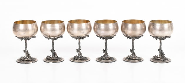 A Set of Six Italian Silver Goblets by Boggiali