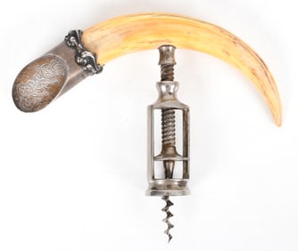A Sterling Silver and Boar's Tusk Corkscrew