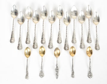 Two Sterling Silver Floral Decorated Spoon Sets