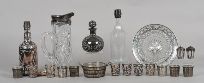 A Group of Sterling and Glass Tableware