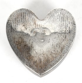 A Sterling Silver Heart Shaped Box Dated 1917