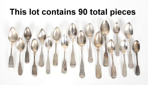 A Large Group of Coin Silver Spoons