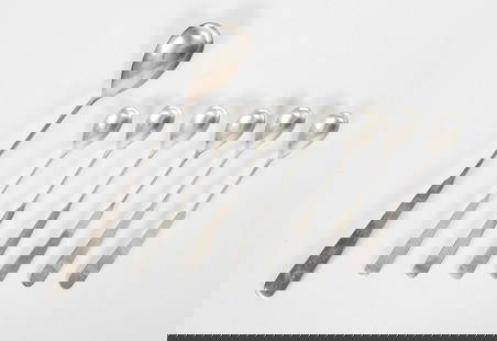 A Sterling Iced Tea Set, Old Newbury Crafters, ONC: A Sterling Iced Tea Set, Old Newbury Crafters, ONC A set of seven, a 12 3/4in master spoon and six 7 3/4in spoons, each marked as pictured. Dimensions: the total approximate we