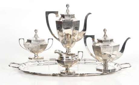 A Five Piece Sterling Silver Tea Set, Barbour Silver Company