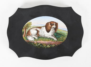 Italian Micromosaic and Slate Paperweight with Cavalier King Charles Spaniel
