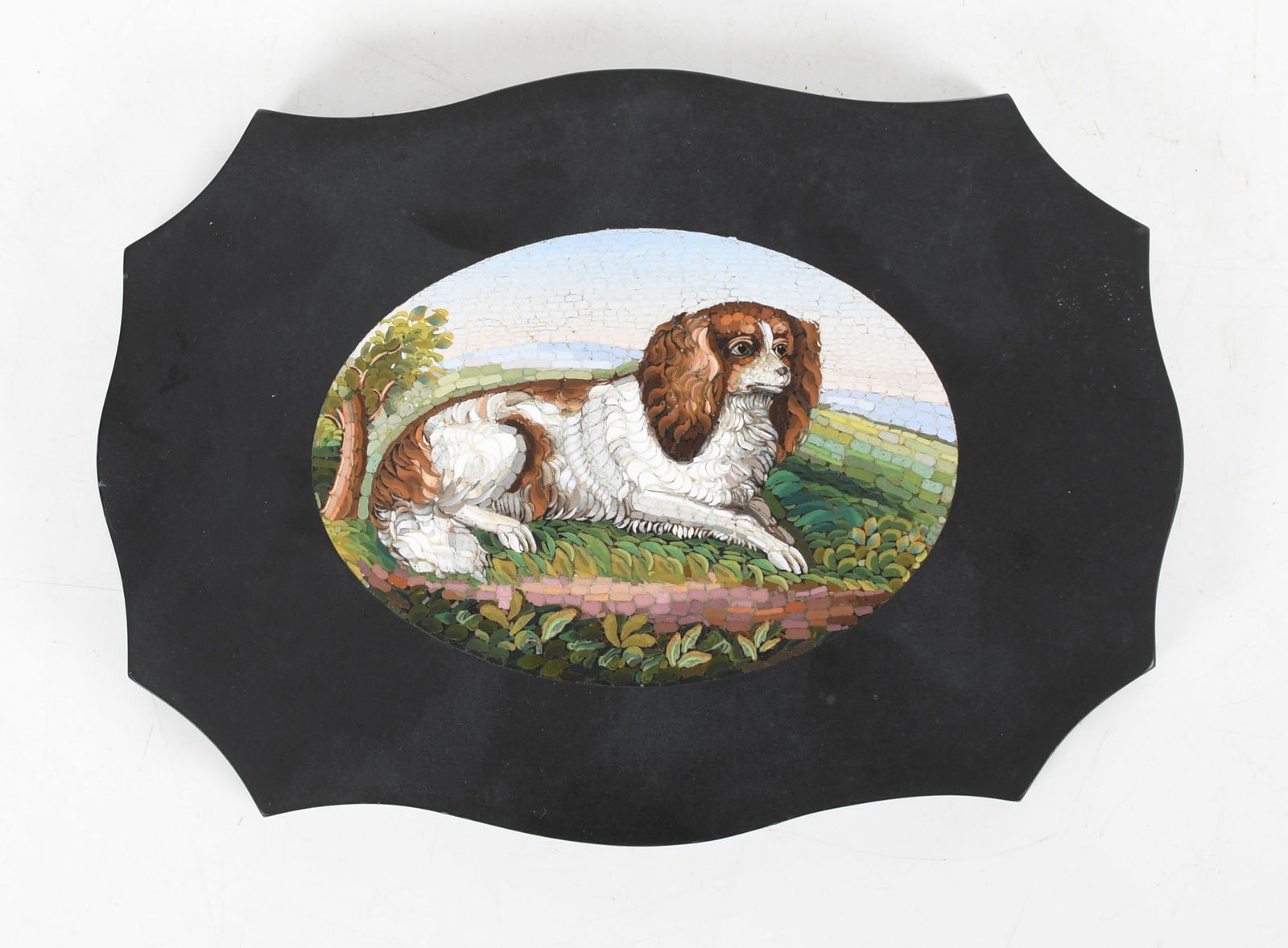 Italian Micromosaic and Slate Paperweight with Cavalier King Charles Spaniel