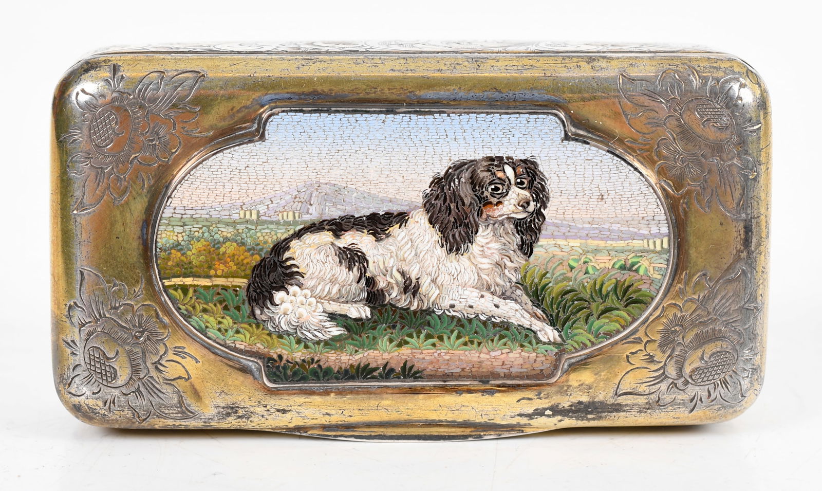 A Continental Silver Micromosaic Spaniel Decorated Snuff Box (1 of 6)