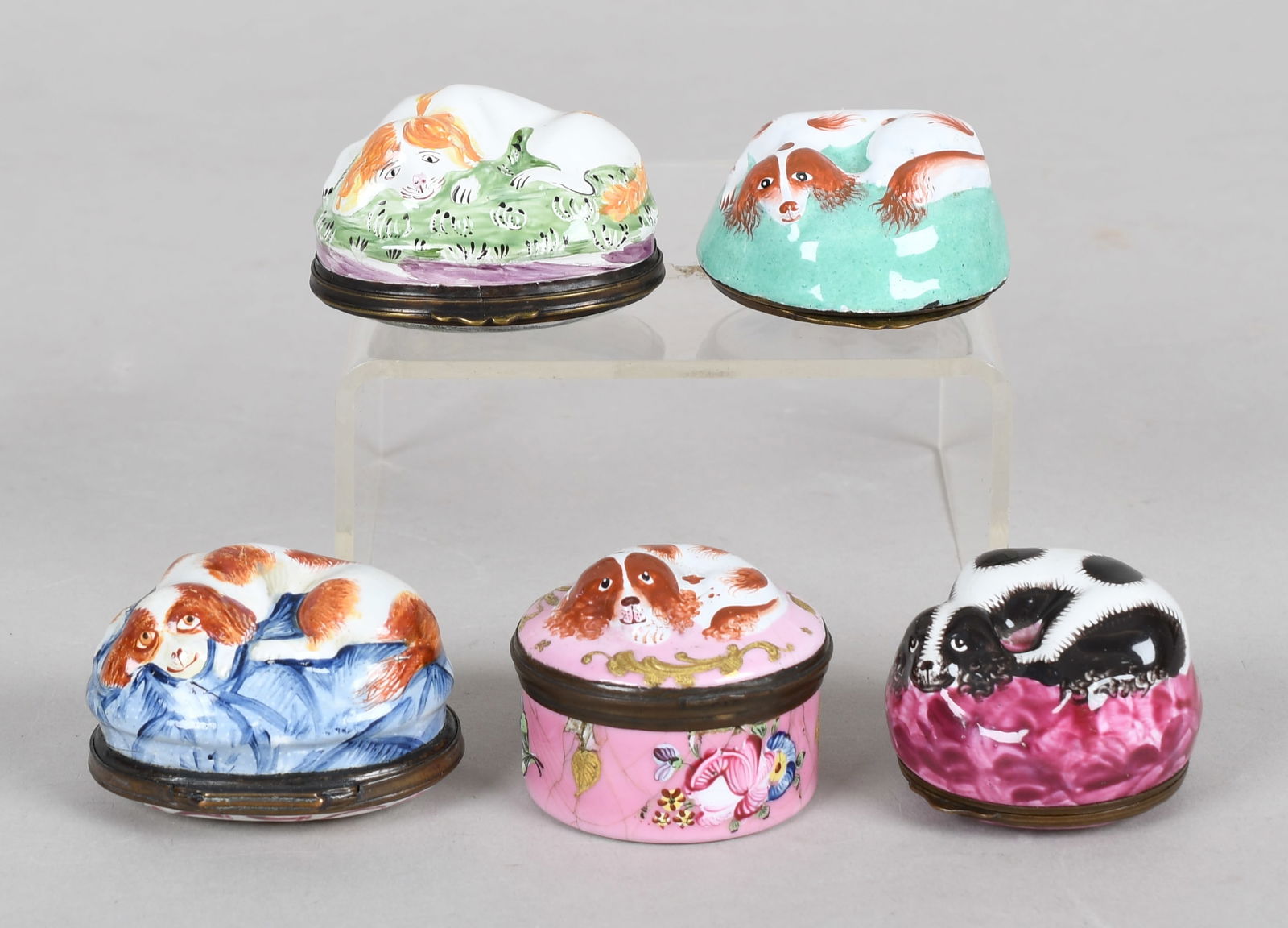 Five English Enamel Boxes, Spaniel Decoration, 18th Century (1 of 12)