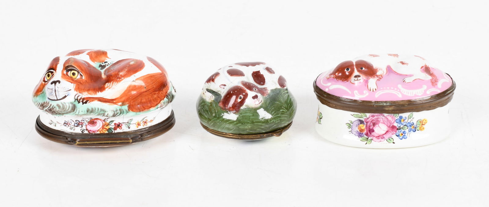 Three Spaniel Decorated English Enameled Boxes, 18th Century (1 of 8)