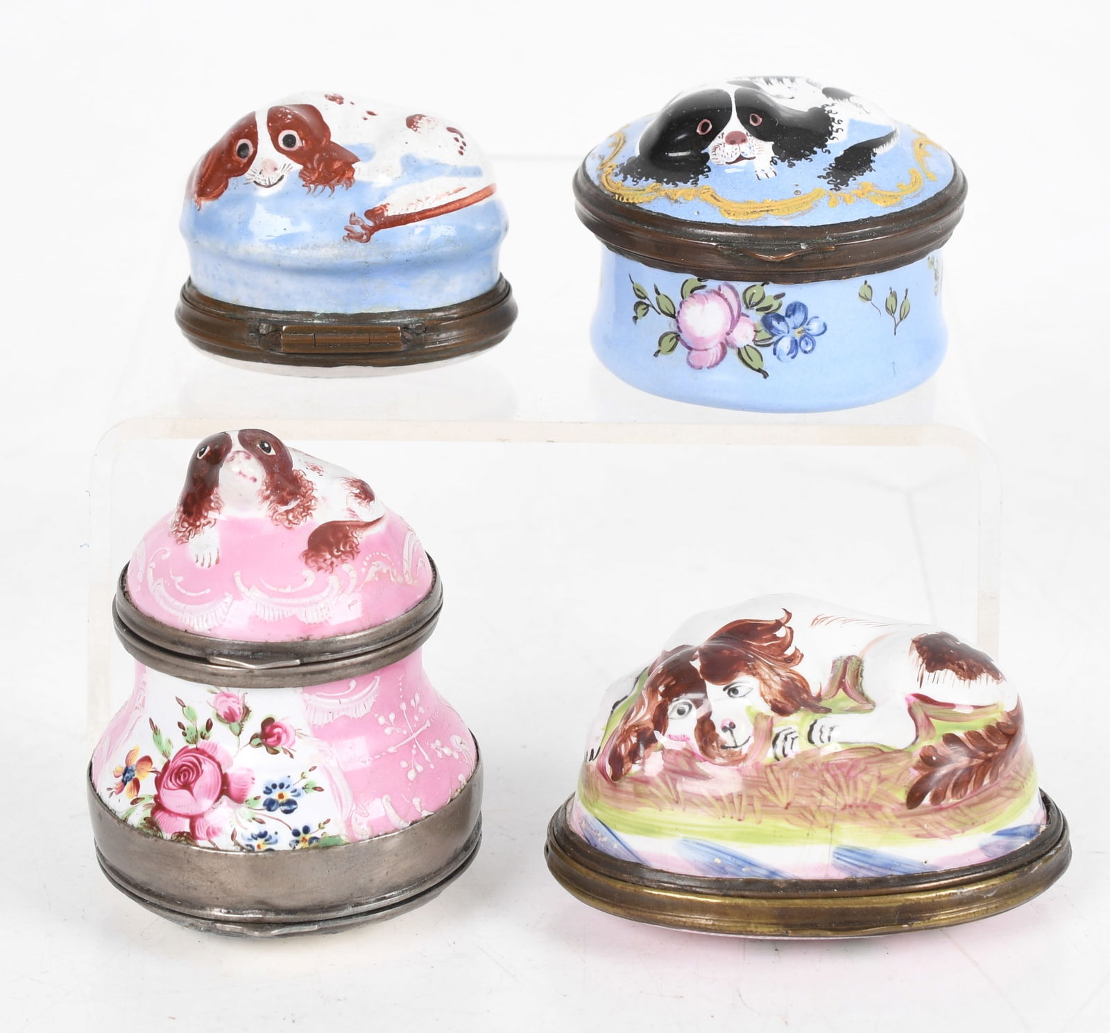 Four 18th Century English Enameled Boxes, Spaniel Decoration (1 of 8)