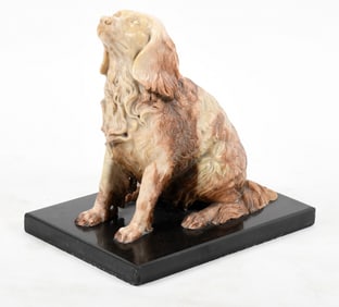 Life-Size Carved Alabaster Model of a Seated Spaniel, Late 19th Century