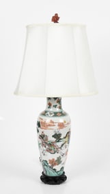 A Chinese Famille Verte Porcelain Vase/Lamp