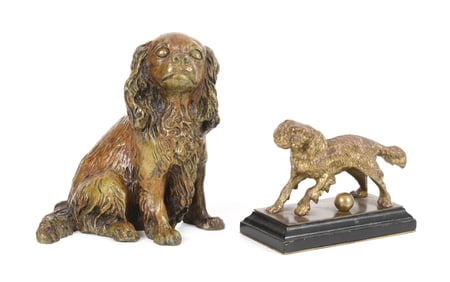Two Bronze Sculptures of Spaniels