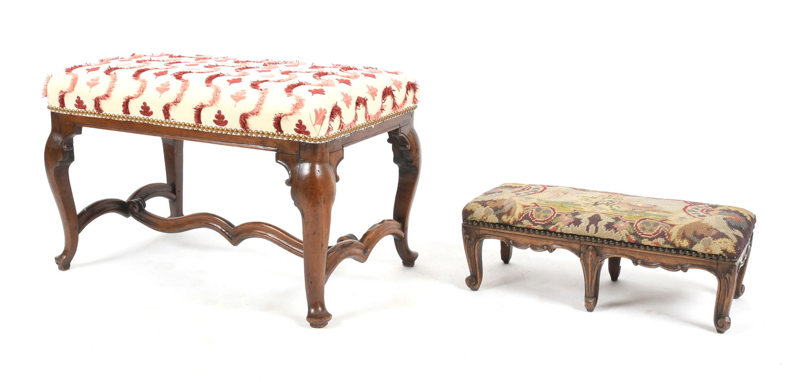 Louis XV Carved Walnut Window Bench, 18th Century and Foot Stool (1 of 12)