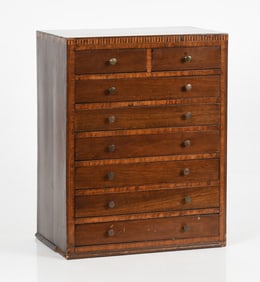 English Mahogany Table Top Collector's Chest of Drawers, 19th Century