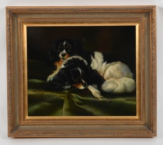 A Decorative Oil on Canvas, Dog Interest