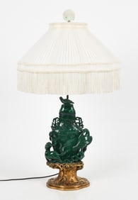 A Chinese Carved Malachite Covered Vase/Lamp