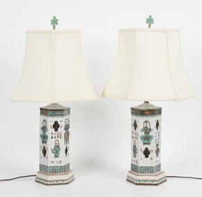 A Pair of Chinese Porcelain Hat Stands/Lamps