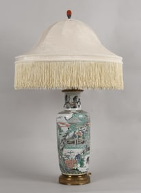 A Chinese Famille Verte Porcelain Vase/Lamp