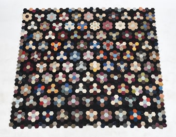 Texas Honeycomb Pieced Quilt Top, Signed and Dated 1882