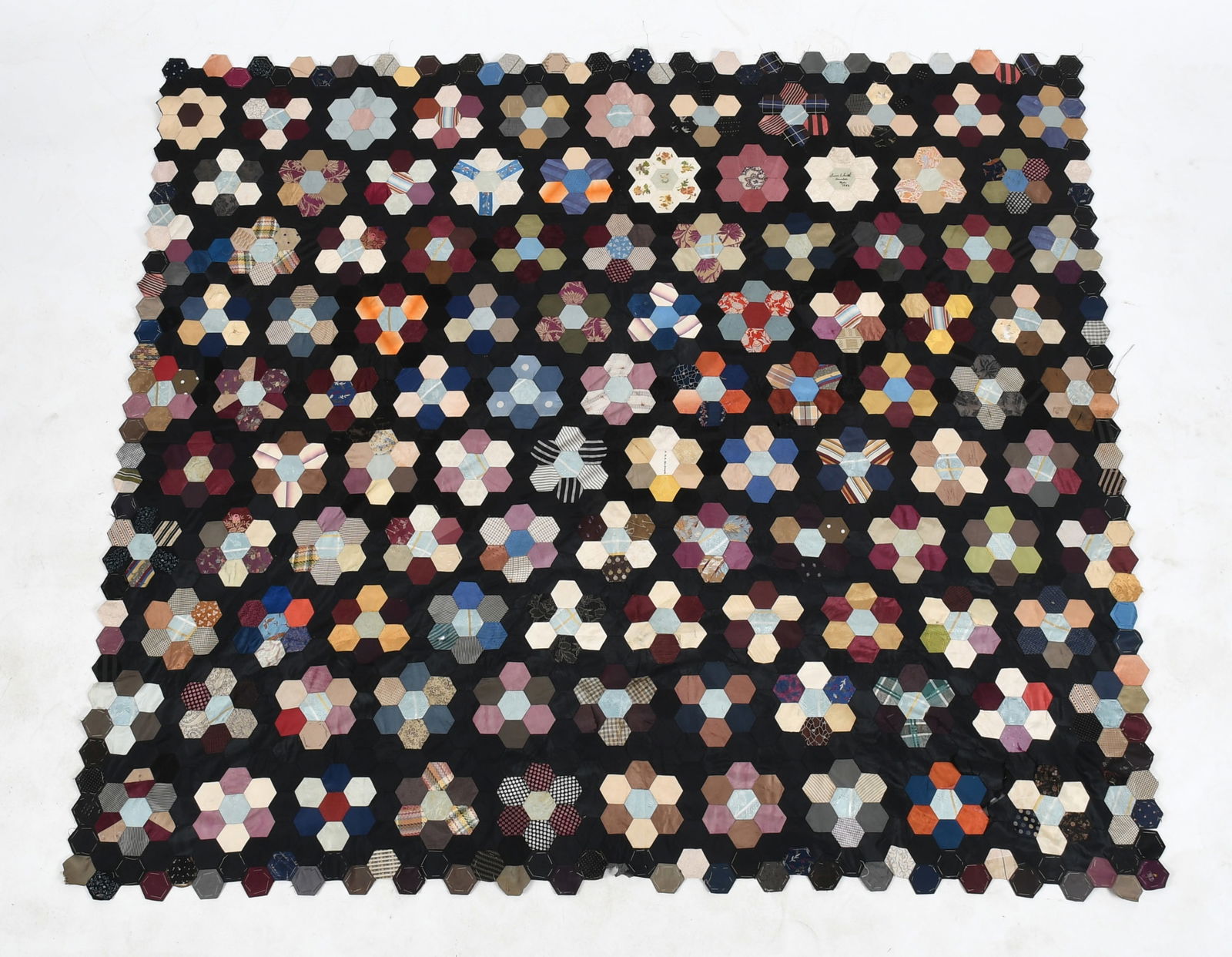 Texas Honeycomb Pieced Quilt Top, Signed and Dated 1882 (1 of 9)