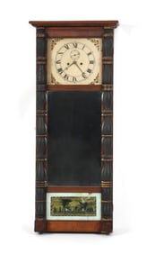 Imposing American Classical Parcel Gilt and Ebonized Cherry Wall Clock