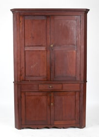 Pennsylvania Sheraton Cherry Two-Part Corner Cupboard, 19th Century