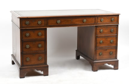 English Mahogany Pedestal Desk, Mid 19th Century