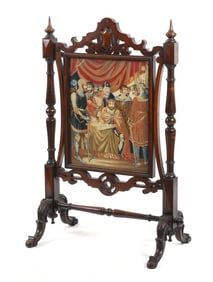Victorian Carved Rosewood and Needlepoint Fire Screen, Mid 19th Century