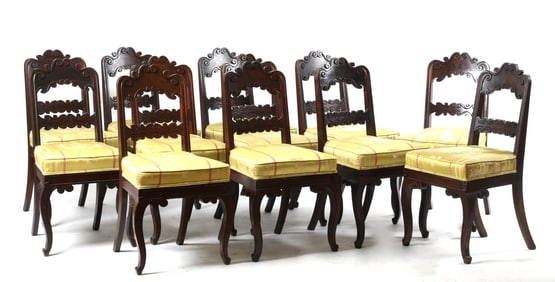 Set of Twelve Carved Mahogany Dining Chairs, Late 19th Century