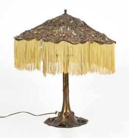 Art Nouveau Gilt Metal and Slag Glass Table Lamp, Early 20th Century