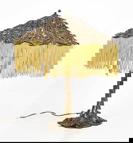 Art Nouveau Gilt Metal and Slag Glass Table Lamp, Early 20th Century (1 of 9)