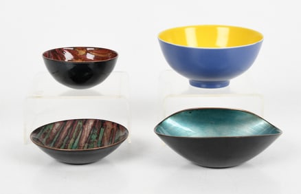 Four Pieces of Contemporary Art, Enamel and Pottery