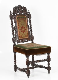 Continental Baroque Style Carved Oak Side Chair, Late 19th Century