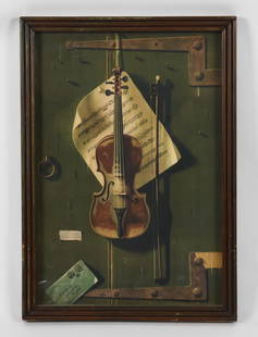 After William Michael Harnett, The Old Violin: After William Michael Harnett, The Old Violin A vintage color lithograph, framed. Dimensions: the frame is 25in x 17 1/2in.Â