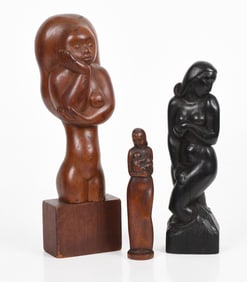Three Carved Wooden Sculptures Including Juan Oliver