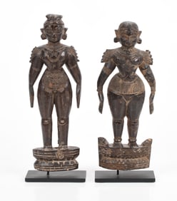 Pair of Indian Wood Temple Dolls Depicting Lakshmi