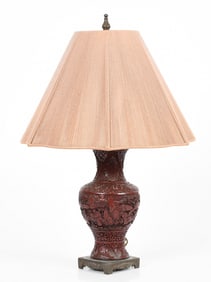 A Chinese Cinnabar Vase/Lamp